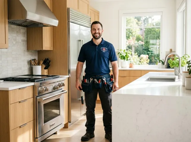 Appliance Repair Hero technician in a Alder Creek, NY kitchen after an appliance repair